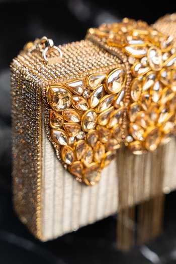 Nayaab By Sonia_Gold Diamond Hinted Kasse Plume Clutch Bag _Online_at_Aza_Fashions