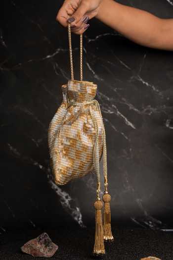 Nayaab By Sonia_Gold Beads, Tassels Shades Of Potli Bag _Online_at_Aza_Fashions