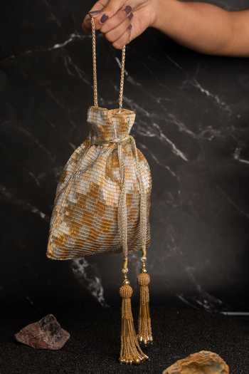 Buy_Nayaab By Sonia_Gold Beads, Tassels Shades Of Potli Bag _Online_at_Aza_Fashions