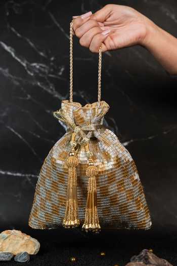 Buy_Nayaab By Sonia_Gold Beads, Tassels Shades Of Potli Bag _at_Aza_Fashions