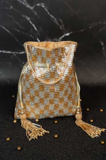 Nayaab By Sonia_Gold Beads, Tassels Shades Of Potli Bag _at_Aza_Fashions