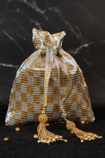 Buy_Nayaab By Sonia_Gold Beads, Tassels Shades Of Potli Bag 