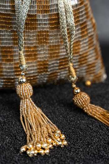 Shop_Nayaab By Sonia_Gold Beads, Tassels Shades Of Potli Bag 