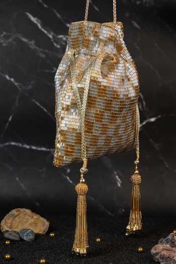 Nayaab By Sonia_Gold Beads, Tassels Shades Of Potli Bag _Online