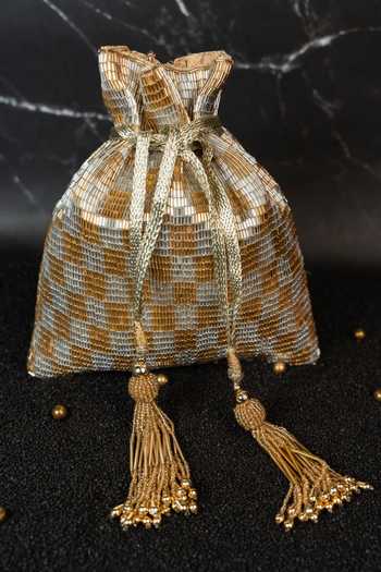 Buy_Nayaab By Sonia_Gold Beads, Tassels Shades Of Potli Bag _Online