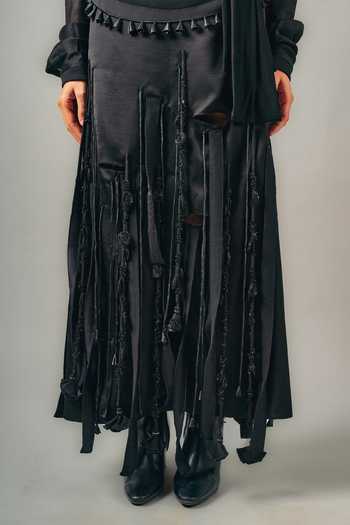 Buy_Saim_Black Silk, Chanderi, Satin, Jersey Crew Neck Tube Patchwork Top And Skirt Set _Online_at_Aza_Fashions