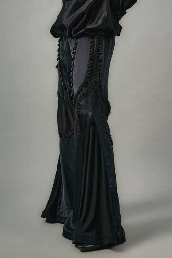 Buy_Saim_Black Chanderi, Satin, Jersey, Silk High Neck Hand Embroidered Top And Pant Set _Online_at_Aza_Fashions