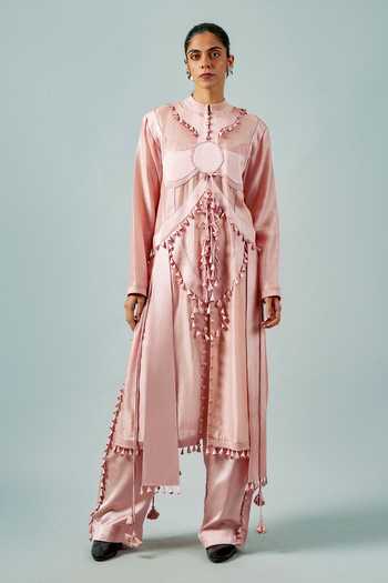 Buy_Saim_Pink Silk, Chanderi, Satin Ornament Patchwork Embroidered Kurta And Pant Set _at_Aza_Fashions