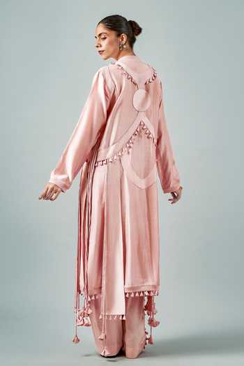 Shop_Saim_Pink Silk, Chanderi, Satin Ornament Patchwork Embroidered Kurta And Pant Set _at_Aza_Fashions