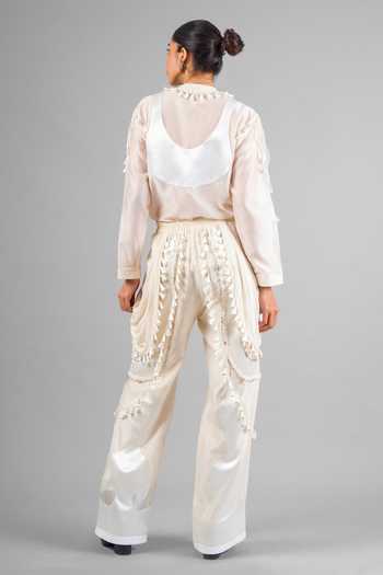 Shop_Saim_Ivory Chanderi, Satin, Silk, Jersey Round Neck Embroidered Top And Pant Set _at_Aza_Fashions