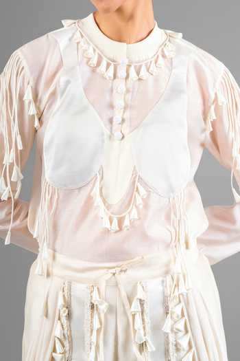 Shop_Saim_Ivory Chanderi, Satin, Silk, Jersey Round Neck Embroidered Top And Pant Set _Online_at_Aza_Fashions