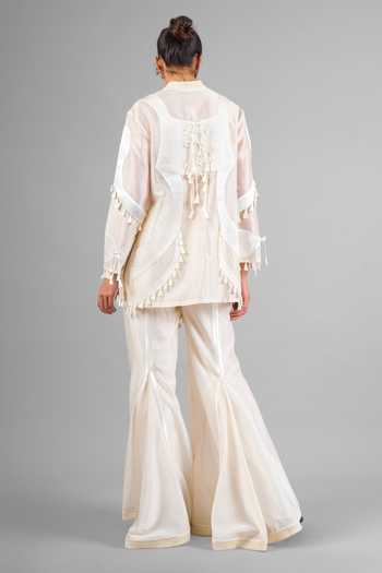 Shop_Saim_Ivory Silk, Chanderi, Satin High Neck Embroidered Kurta And Sharara Set _at_Aza_Fashions