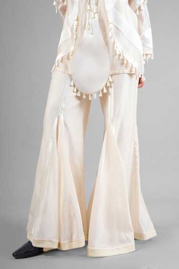 Buy_Saim_Ivory Silk, Chanderi, Satin High Neck Embroidered Kurta And Sharara Set _Online_at_Aza_Fashions