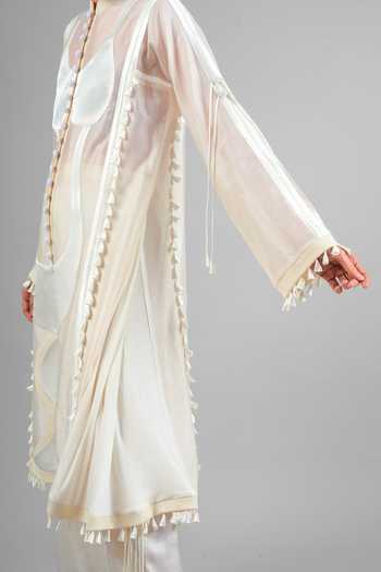 Shop_Saim_Ivory Chanderi, Satin, Jersey, Silk Mandarin Sculptural Jacket And Trouser Set _Online_at_Aza_Fashions