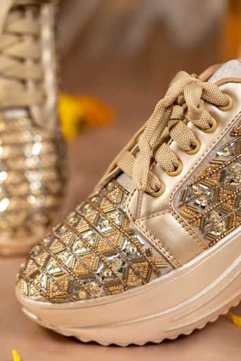 House of Vian_Gold Majestique Embroidered Sneakers _Online_at_Aza_Fashions