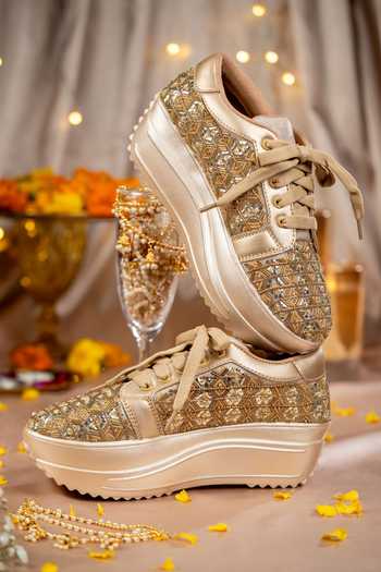 Shop_House of Vian_Gold Majestique Embroidered Sneakers _at_Aza_Fashions