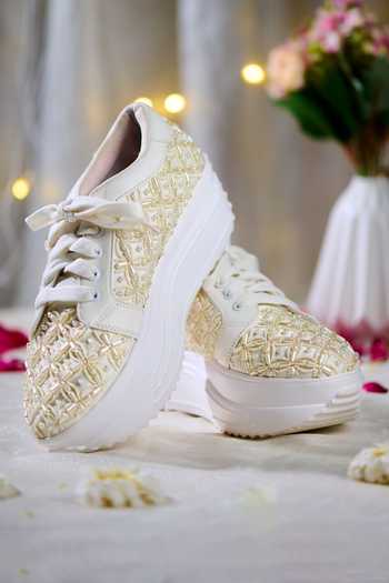 Buy_House of Vian_White Elysian Pearl Embroidered Sneakers _at_Aza_Fashions