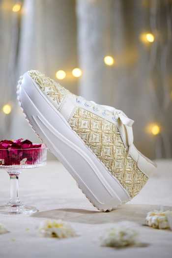 Buy_House of Vian_White Elysian Pearl Embroidered Sneakers _Online_at_Aza_Fashions