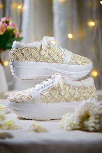 Shop_House of Vian_White Elysian Pearl Embroidered Sneakers _Online_at_Aza_Fashions