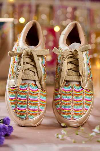 Shop_House of Vian_Gold Empress Mirror Work Sneakers _at_Aza_Fashions