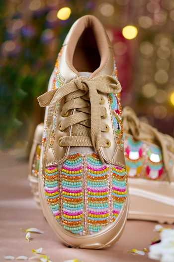 Buy_House of Vian_Gold Empress Mirror Work Sneakers _Online_at_Aza_Fashions