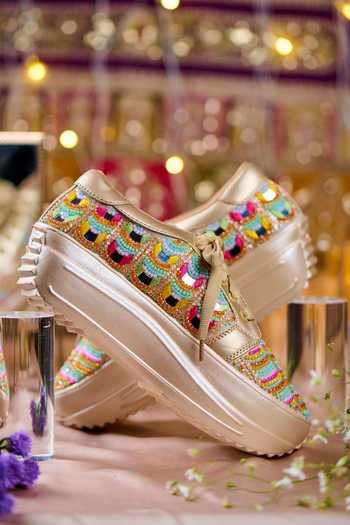 Shop_House of Vian_Gold Empress Mirror Work Sneakers _Online_at_Aza_Fashions