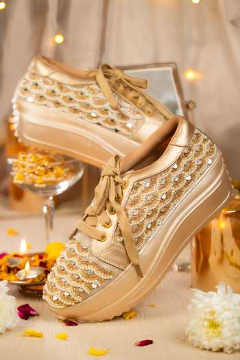 Shop_House of Vian_Gold Celeste Embroidered Sneakers _at_Aza_Fashions