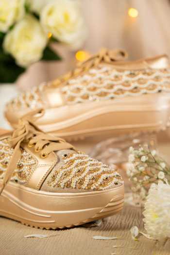 House of Vian_Gold Celeste Embroidered Sneakers _Online_at_Aza_Fashions