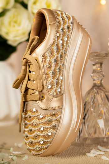 Buy_House of Vian_Gold Celeste Embroidered Sneakers _Online_at_Aza_Fashions