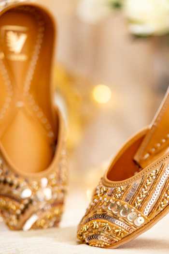 Buy_House of Vian_Gold Nikhat Sequin Embroidered Juttis _Online_at_Aza_Fashions