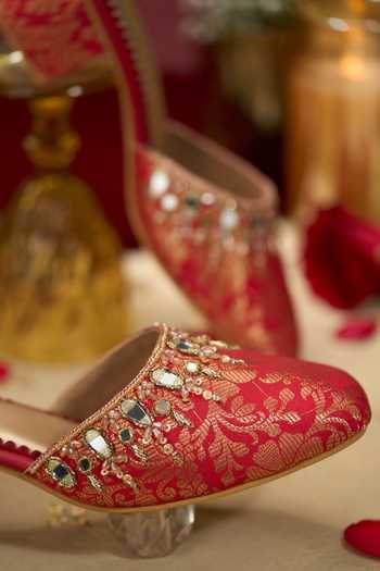 House of Vian_Red Alishba Mule Heels _Online_at_Aza_Fashions