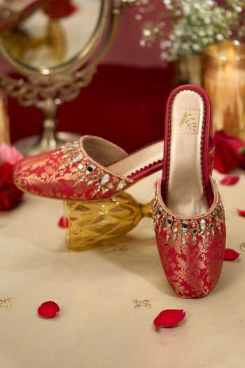Buy_House of Vian_Red Alishba Mule Heels _Online_at_Aza_Fashions