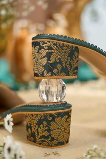 House of Vian_Green Gulrukh Mule Heels _Online_at_Aza_Fashions
