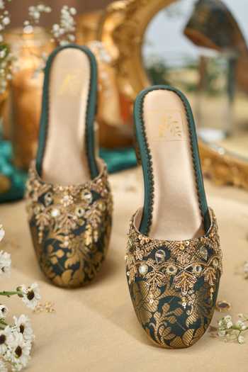 Shop_House of Vian_Green Gulrukh Mule Heels _at_Aza_Fashions