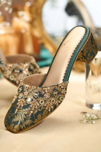 Buy_House of Vian_Green Gulrukh Mule Heels _Online_at_Aza_Fashions