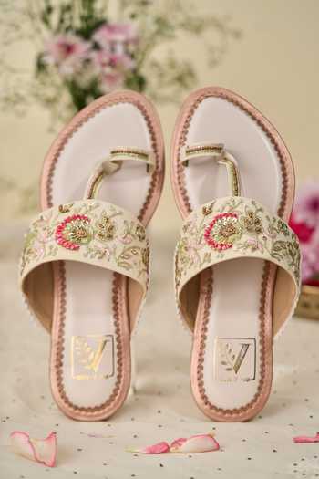 Shop_House of Vian_Multi Color Gulmohar Floral Embroidered Kolhapuris _at_Aza_Fashions