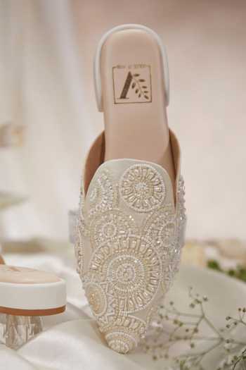 House of Vian_Cream Celine Embroidered Mules _Online_at_Aza_Fashions