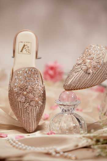 Shop_House of Vian_Rose Gold Seraphina 3d Floral Embellished Mules _at_Aza_Fashions