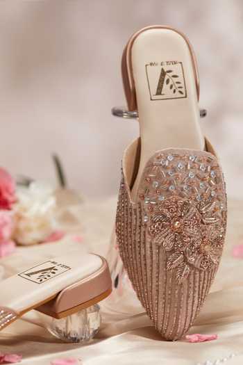 Buy_House of Vian_Rose Gold Seraphina 3d Floral Embellished Mules _Online_at_Aza_Fashions