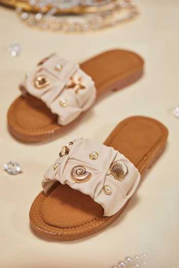 Buy_House of Vian_Beige Sea Shell Flats _Online_at_Aza_Fashions