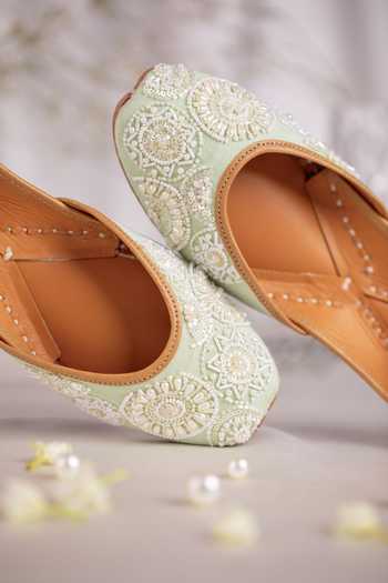 Buy_House of Vian_Green Mehrunisa Bead Embroidered Juttis _Online_at_Aza_Fashions
