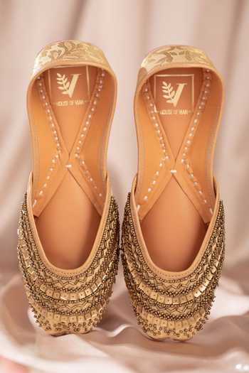 Shop_House of Vian_Gold Sahiba Embroidered Juttis _at_Aza_Fashions