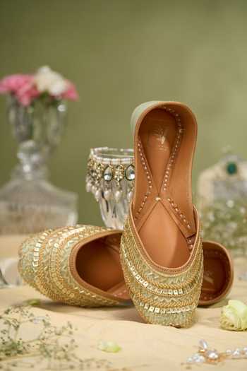 Shop_House Of Vian_Gold Sahiba Green Juttis _at_Aza_Fashions