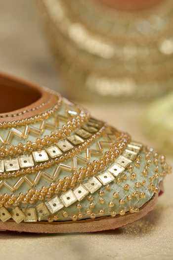 Buy_House Of Vian_Gold Sahiba Green Juttis _Online_at_Aza_Fashions