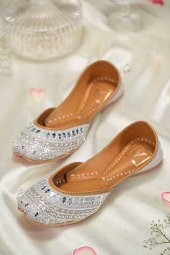 Buy_House Of Vian_Silver Yasmeen Embellished Juttis _at_Aza_Fashions