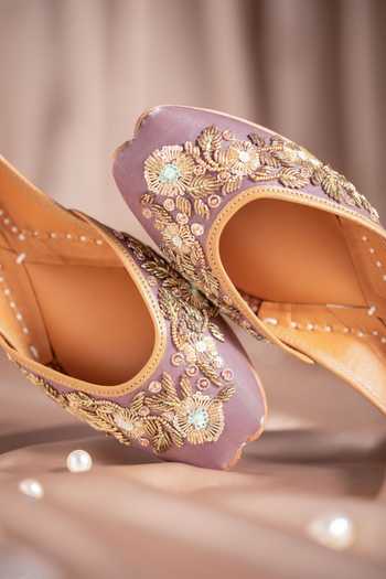 Buy_House of Vian_Purple Alizeh Embroidered Juttis _Online_at_Aza_Fashions