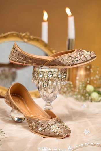 Shop_House of Vian_Brown Dilruba Floral Embroidered Juttis _at_Aza_Fashions