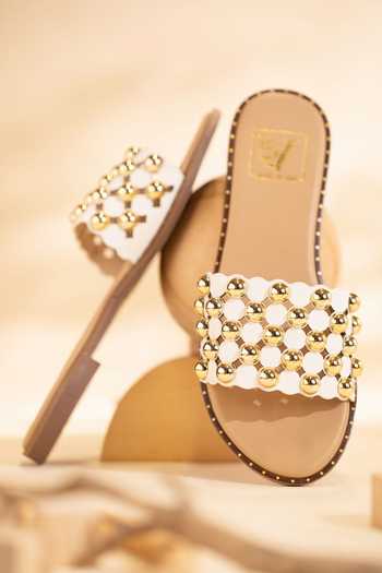 Buy_House of Vian_White Juno Cutwork Flats _Online_at_Aza_Fashions