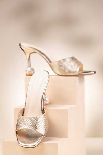 Buy_House of Vian_Gold Vivienne Embossed Heels _Online_at_Aza_Fashions