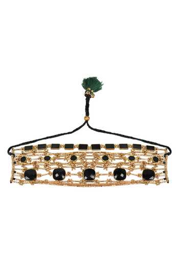 Shop_House Of Tuhina_Black Viya Embellished Brass Necklace _at_Aza_Fashions
